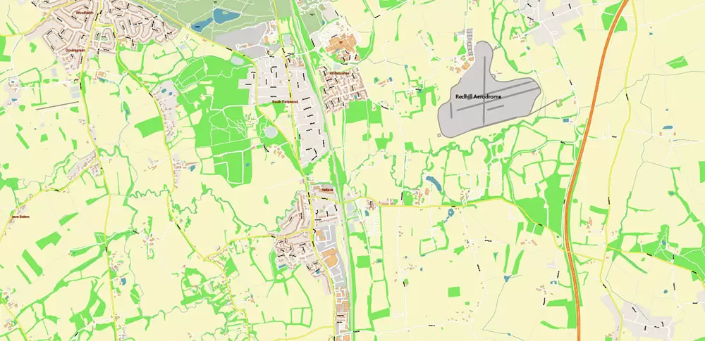 Crawley + Gatwick Airport UK PDF Vector Map: City Plan High Detailed Street Map editable Adobe PDF in layers