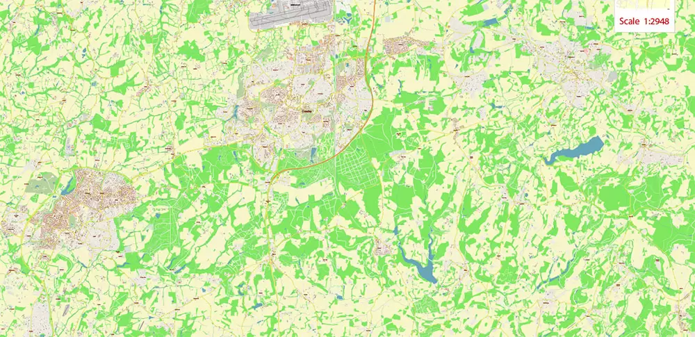 Crawley + Gatwick Airport UK PDF Vector Map: City Plan High Detailed Street Map editable Adobe PDF in layers