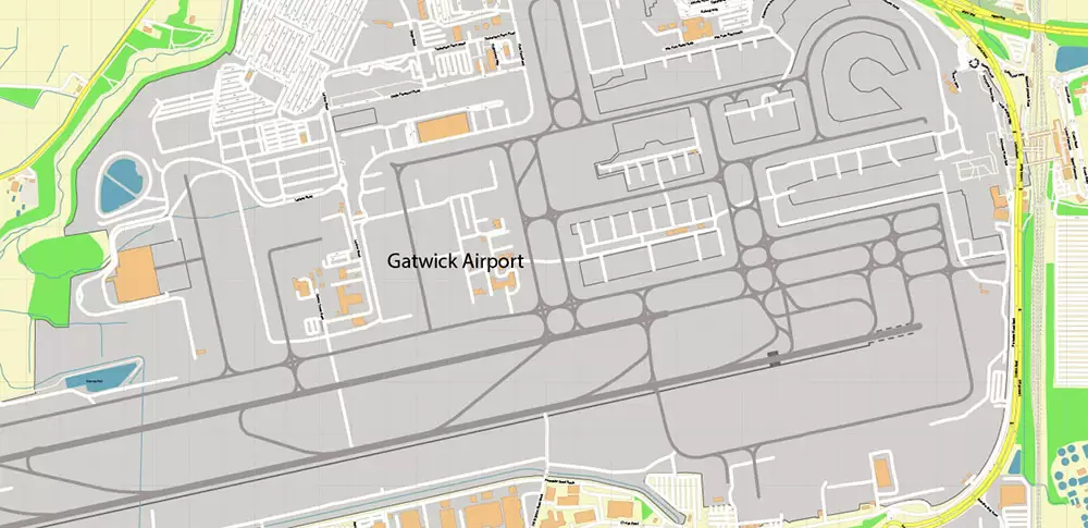 Crawley + Gatwick Airport UK PDF Vector Map: City Plan High Detailed Street Map editable Adobe PDF in layers