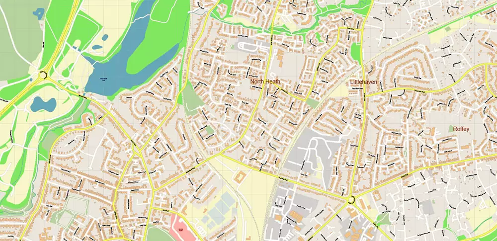 Crawley + Gatwick Airport UK PDF Vector Map: City Plan High Detailed Street Map editable Adobe PDF in layers