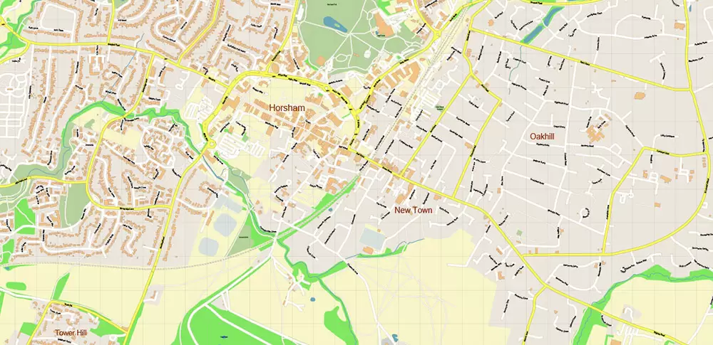 Crawley + Gatwick Airport UK PDF Vector Map: City Plan High Detailed Street Map editable Adobe PDF in layers