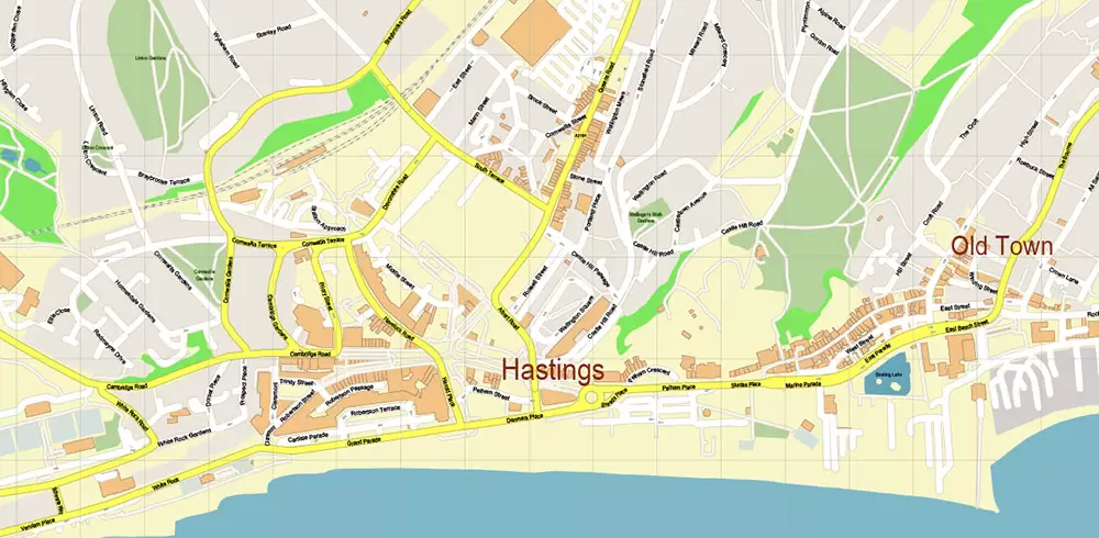 Eastbourne + Bexhill + Hastings UK PDF Vector Map: City Plan High Detailed Street Map editable Adobe PDF in layers