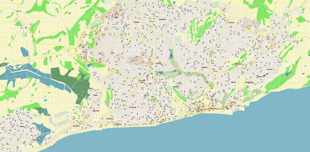 Eastbourne + Bexhill + Hastings UK PDF Vector Map: City Plan High Detailed Street Map editable Adobe PDF in layers