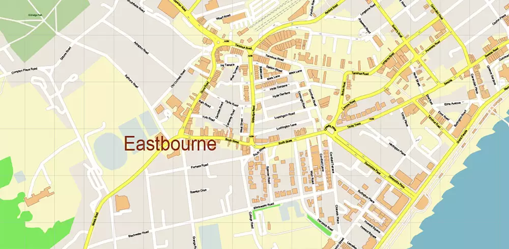 Eastbourne + Bexhill + Hastings UK PDF Vector Map: City Plan High Detailed Street Map editable Adobe PDF in layers