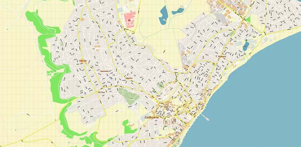 Eastbourne + Bexhill + Hastings UK PDF Vector Map: City Plan High Detailed Street Map editable Adobe PDF in layers