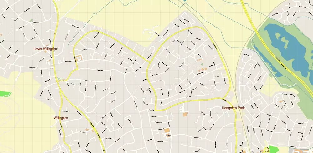 Eastbourne + Bexhill + Hastings UK PDF Vector Map: City Plan High Detailed Street Map editable Adobe PDF in layers