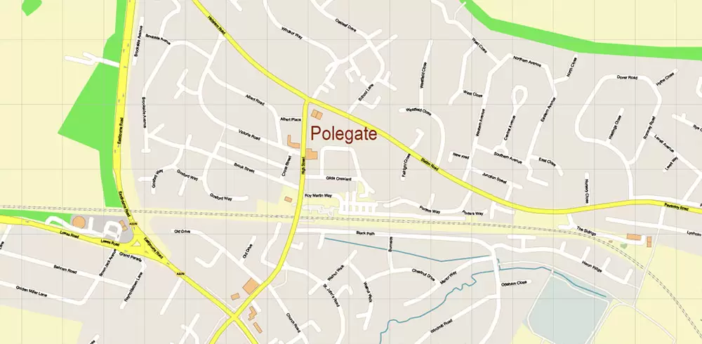 Eastbourne + Bexhill + Hastings UK PDF Vector Map: City Plan High Detailed Street Map editable Adobe PDF in layers