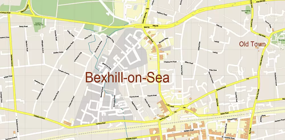 Eastbourne + Bexhill + Hastings UK PDF Vector Map: City Plan High Detailed Street Map editable Adobe PDF in layers