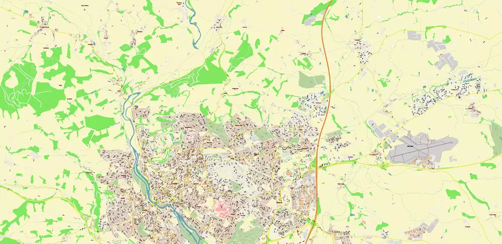 Exeter UK PDF Vector Map: City Plan High Detailed Street Map editable Adobe PDF in layers