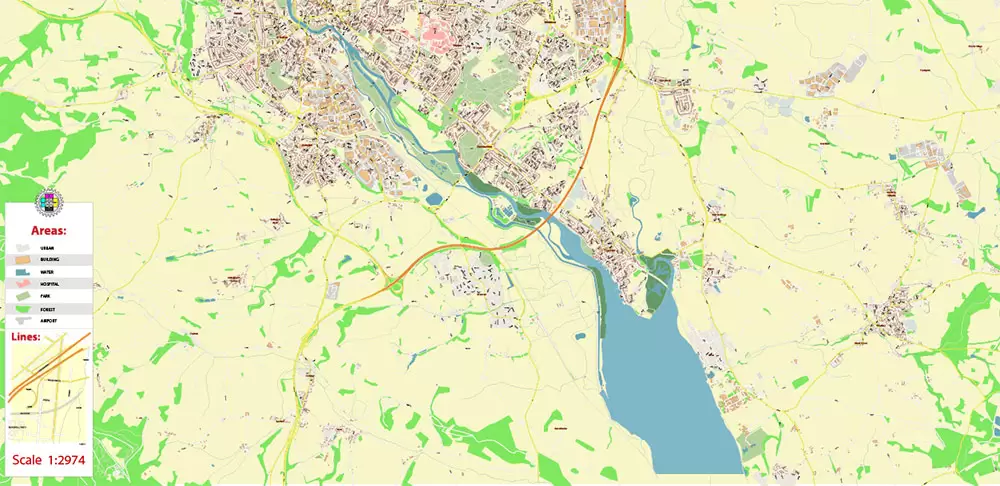 Exeter UK PDF Vector Map: City Plan High Detailed Street Map editable Adobe PDF in layers