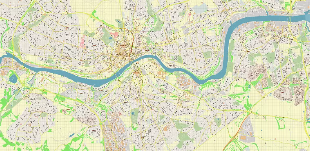 Gateshead UK Map Vector City Plan High Detailed Street Map editable Adobe Illustrator in layers
