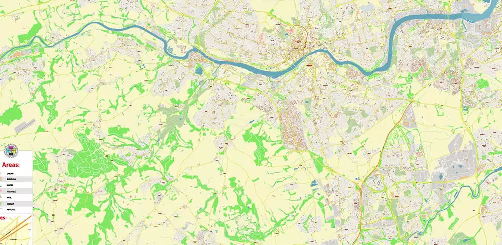 Gateshead UK Map Vector City Plan High Detailed Street Map editable Adobe Illustrator in layers