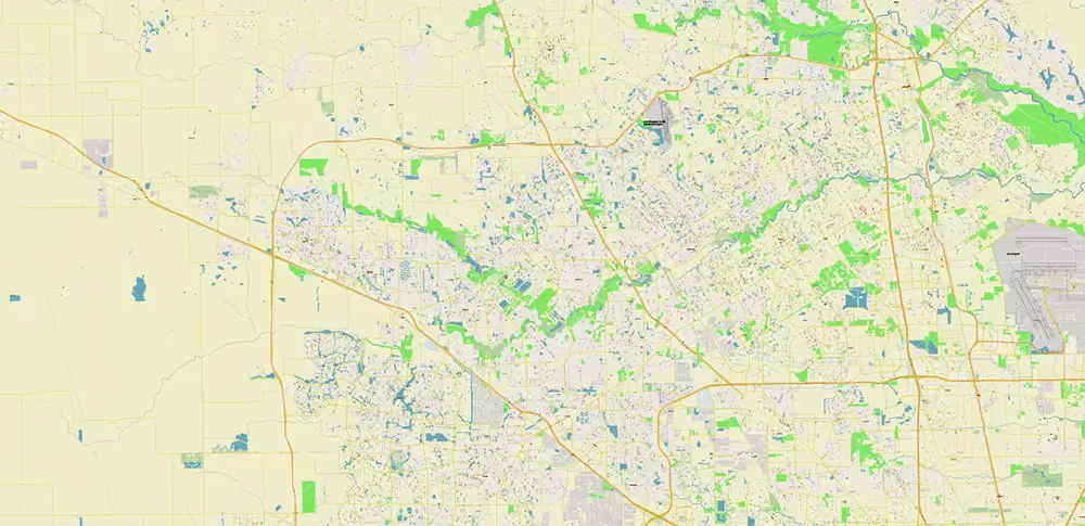 Houston Texas US + Zipcodes Areas PDF Vector Map: City Plan High Detailed Street Map editable Adobe PDF in layers