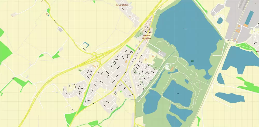 Luton + Milton Keynes + Bedford + Bletchley UK PDF Vector Map: City Plan High Detailed Street Map editable Adobe PDF in layers