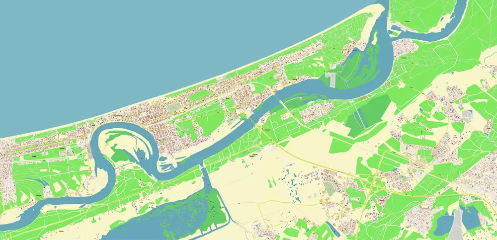Riga Latvia Map Vector City Plan High Detailed Street Map editable Adobe Illustrator in layers