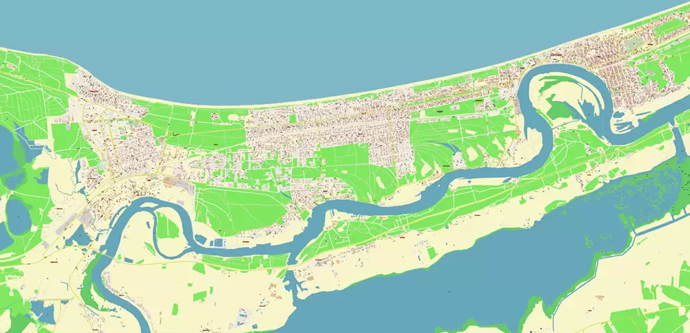 Riga Latvia Map Vector City Plan High Detailed Street Map editable Adobe Illustrator in layers
