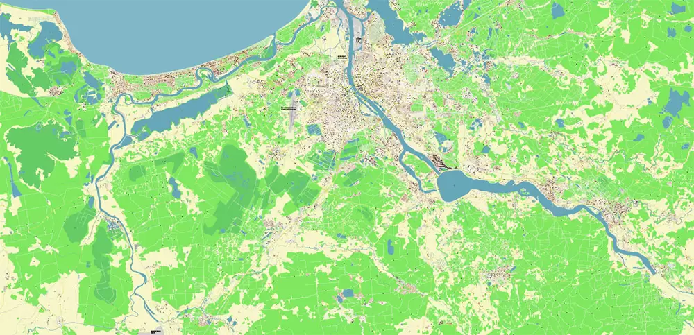 Riga Latvia Map Vector City Plan High Detailed Street Map editable Adobe Illustrator in layers