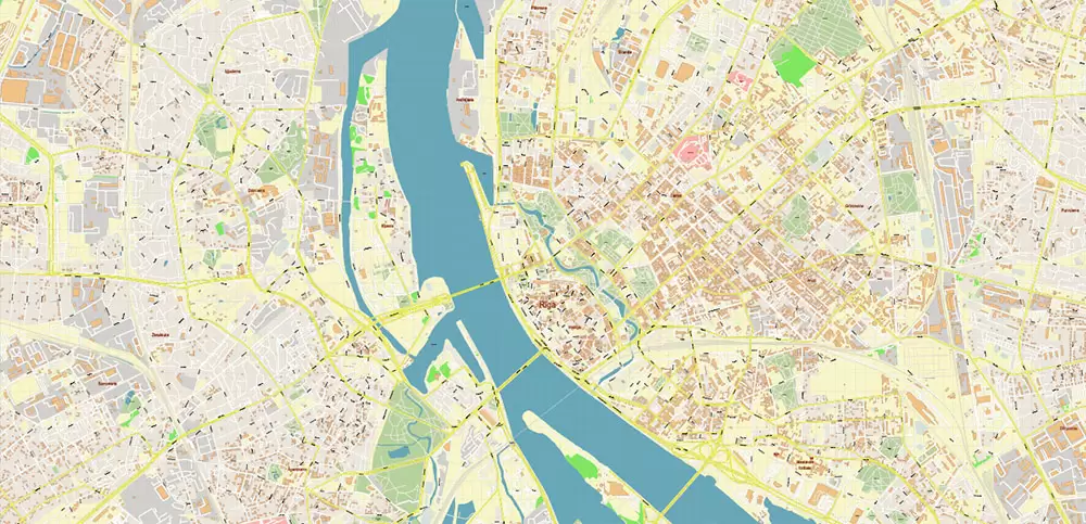 Riga Latvia Map Vector City Plan High Detailed Street Map editable Adobe Illustrator in layers