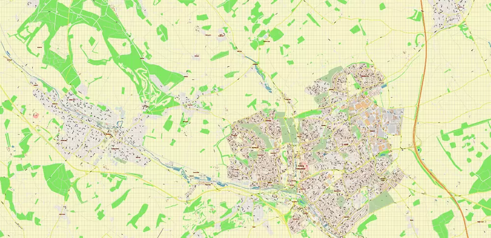 Hemel Hempstead UK PDF Vector Map: City Plan High Detailed Street Map editable Adobe PDF in layers