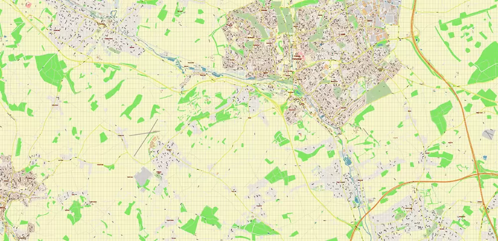 Hemel Hempstead UK PDF Vector Map: City Plan High Detailed Street Map editable Adobe PDF in layers