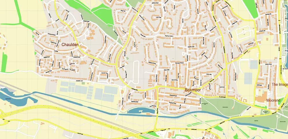Hemel Hempstead UK PDF Vector Map: City Plan High Detailed Street Map editable Adobe PDF in layers
