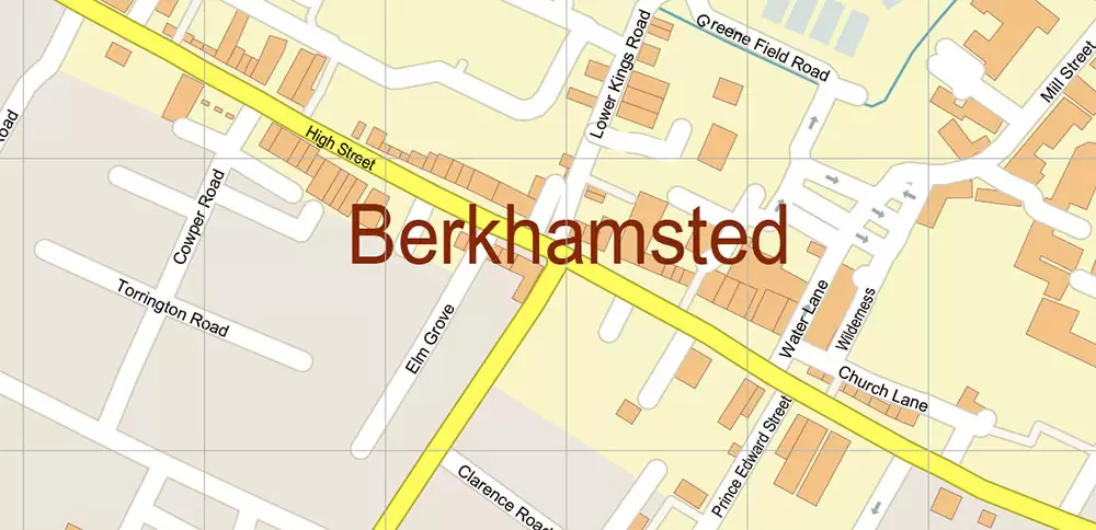 Hemel Hempstead UK PDF Vector Map: City Plan High Detailed Street Map editable Adobe PDF in layers