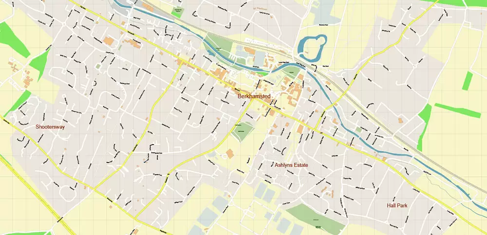 Hemel Hempstead UK PDF Vector Map: City Plan High Detailed Street Map editable Adobe PDF in layers