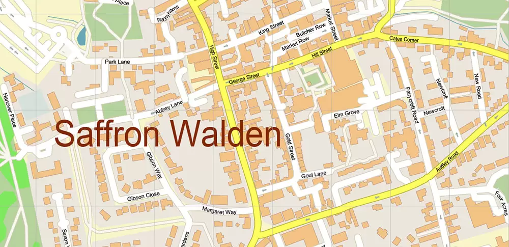 Newport + Saffron Walden UK Map Vector City Plan High Detailed Street Map editable Adobe Illustrator in layers