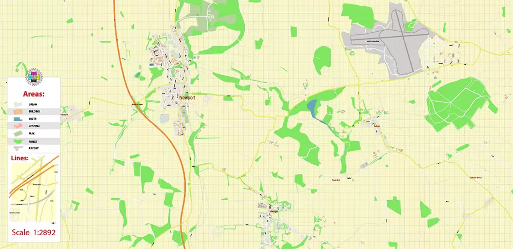 Newport + Saffron Walden UK Map Vector City Plan High Detailed Street Map editable Adobe Illustrator in layers