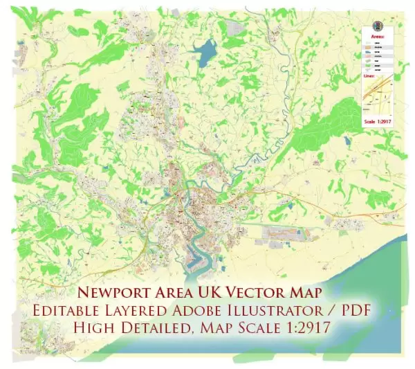 Newport UK Map Vector City Plan High Detailed Street Map editable Adobe Illustrator in layers