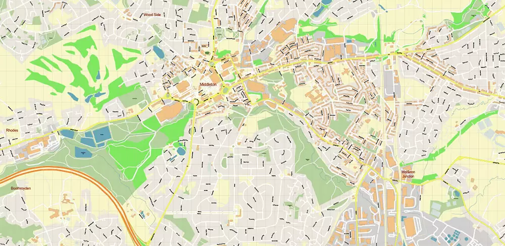Oldham + New Moston + Rochdale UK Map Vector City Plan High Detailed Street Map editable Adobe Illustrator in layers