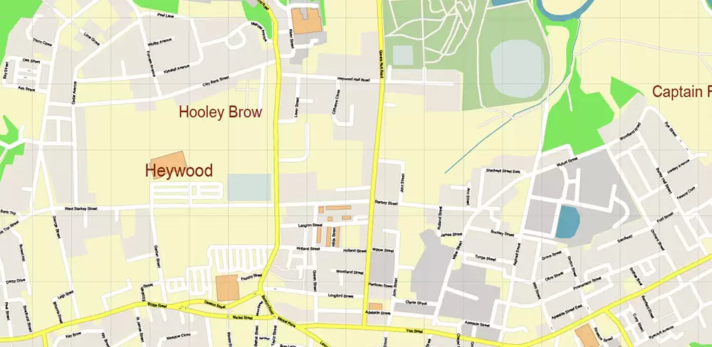 Oldham + New Moston + Rochdale UK Map Vector City Plan High Detailed Street Map editable Adobe Illustrator in layers