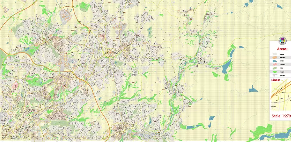 Oldham + New Moston + Rochdale UK Map Vector City Plan High Detailed Street Map editable Adobe Illustrator in layers