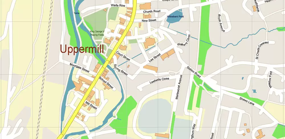 Oldham + New Moston + Rochdale UK Map Vector City Plan High Detailed Street Map editable Adobe Illustrator in layers
