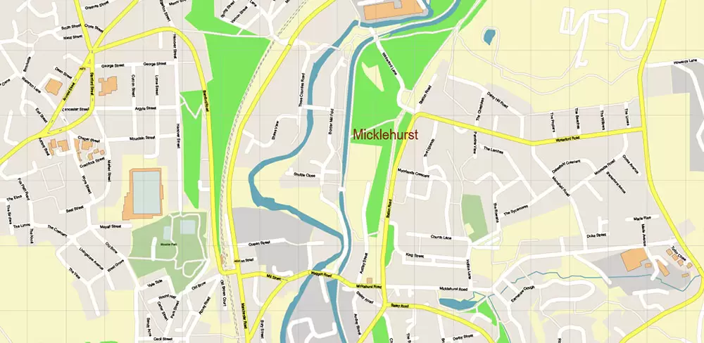 Oldham + New Moston + Rochdale UK Map Vector City Plan High Detailed Street Map editable Adobe Illustrator in layers