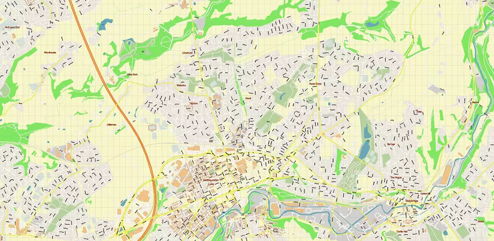 Oldham + New Moston + Rochdale UK Map Vector City Plan High Detailed Street Map editable Adobe Illustrator in layers