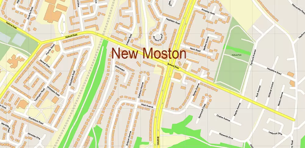 Oldham + New Moston + Rochdale UK Map Vector City Plan High Detailed Street Map editable Adobe Illustrator in layers