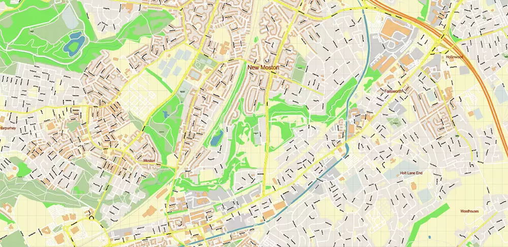 Oldham + New Moston + Rochdale UK Map Vector City Plan High Detailed Street Map editable Adobe Illustrator in layers