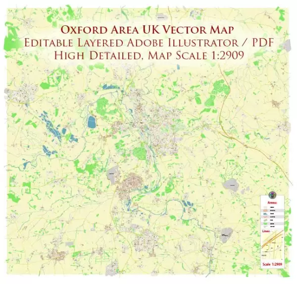 Oxford Area UK Map Vector City Plan High Detailed Street Map editable Adobe Illustrator in layers