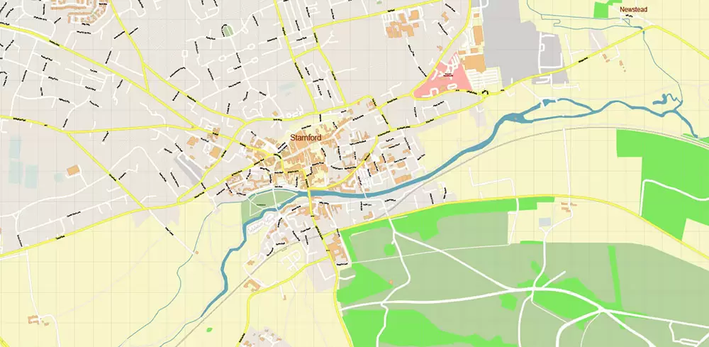 Peterborough Area UK Map Vector City Plan High Detailed Street Map editable Adobe Illustrator in layers