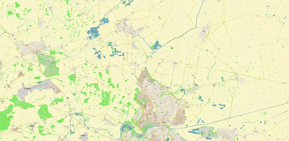 Peterborough Area UK Map Vector City Plan High Detailed Street Map editable Adobe Illustrator in layers