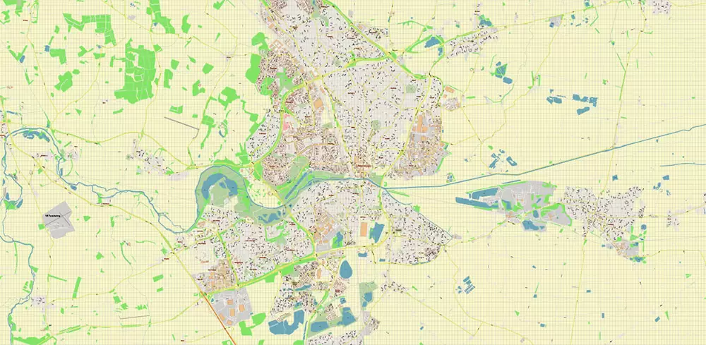 Peterborough Area UK Map Vector City Plan High Detailed Street Map editable Adobe Illustrator in layers