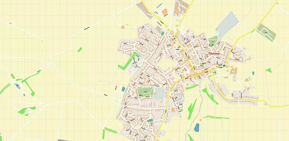 Peterborough Area UK Map Vector City Plan High Detailed Street Map editable Adobe Illustrator in layers