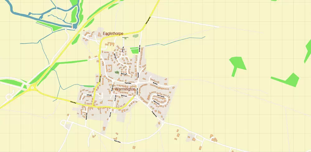 Peterborough Area UK Map Vector City Plan High Detailed Street Map editable Adobe Illustrator in layers