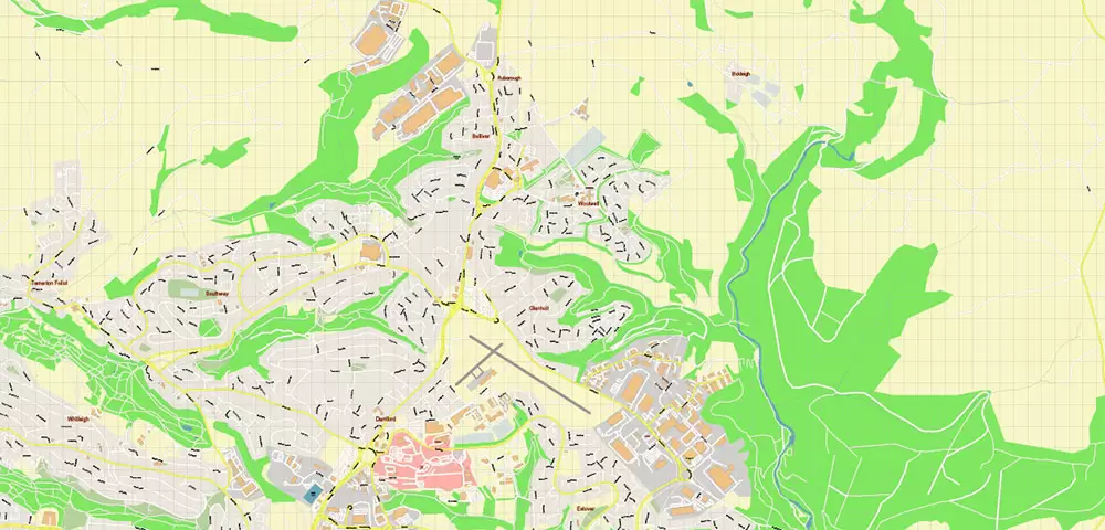 Plymouth Area UK Map Vector City Plan High Detailed Street Map editable Adobe Illustrator in layers
