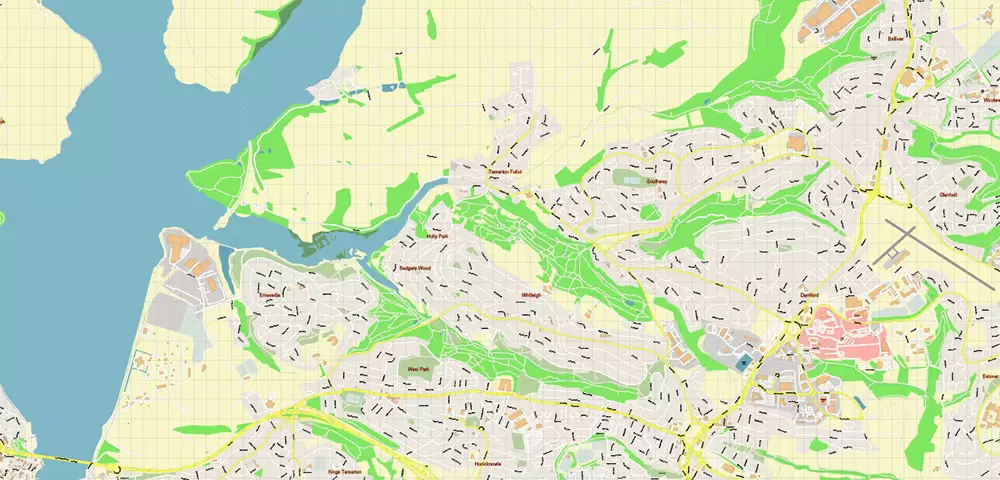 Plymouth Area UK Map Vector City Plan High Detailed Street Map editable Adobe Illustrator in layers