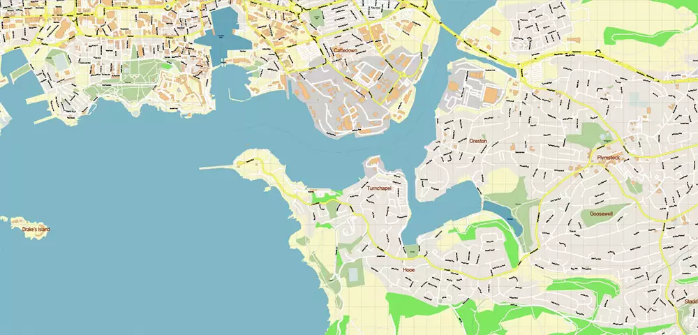 Plymouth Area UK Map Vector City Plan High Detailed Street Map editable Adobe Illustrator in layers