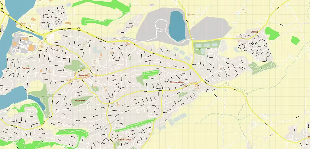 Plymouth Area UK Map Vector City Plan High Detailed Street Map editable Adobe Illustrator in layers