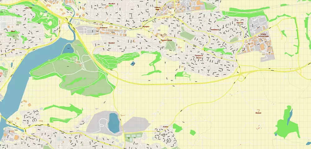 Plymouth Area UK Map Vector City Plan High Detailed Street Map editable Adobe Illustrator in layers