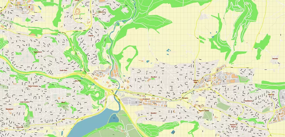 Plymouth Area UK Map Vector City Plan High Detailed Street Map editable Adobe Illustrator in layers